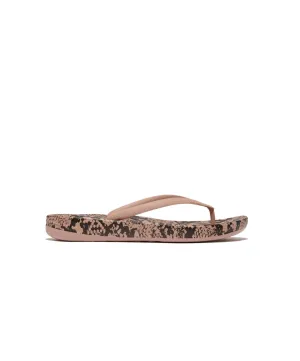 Womens Fitflop Shoes Fitflop iQushion Snake Print Thongs Beige