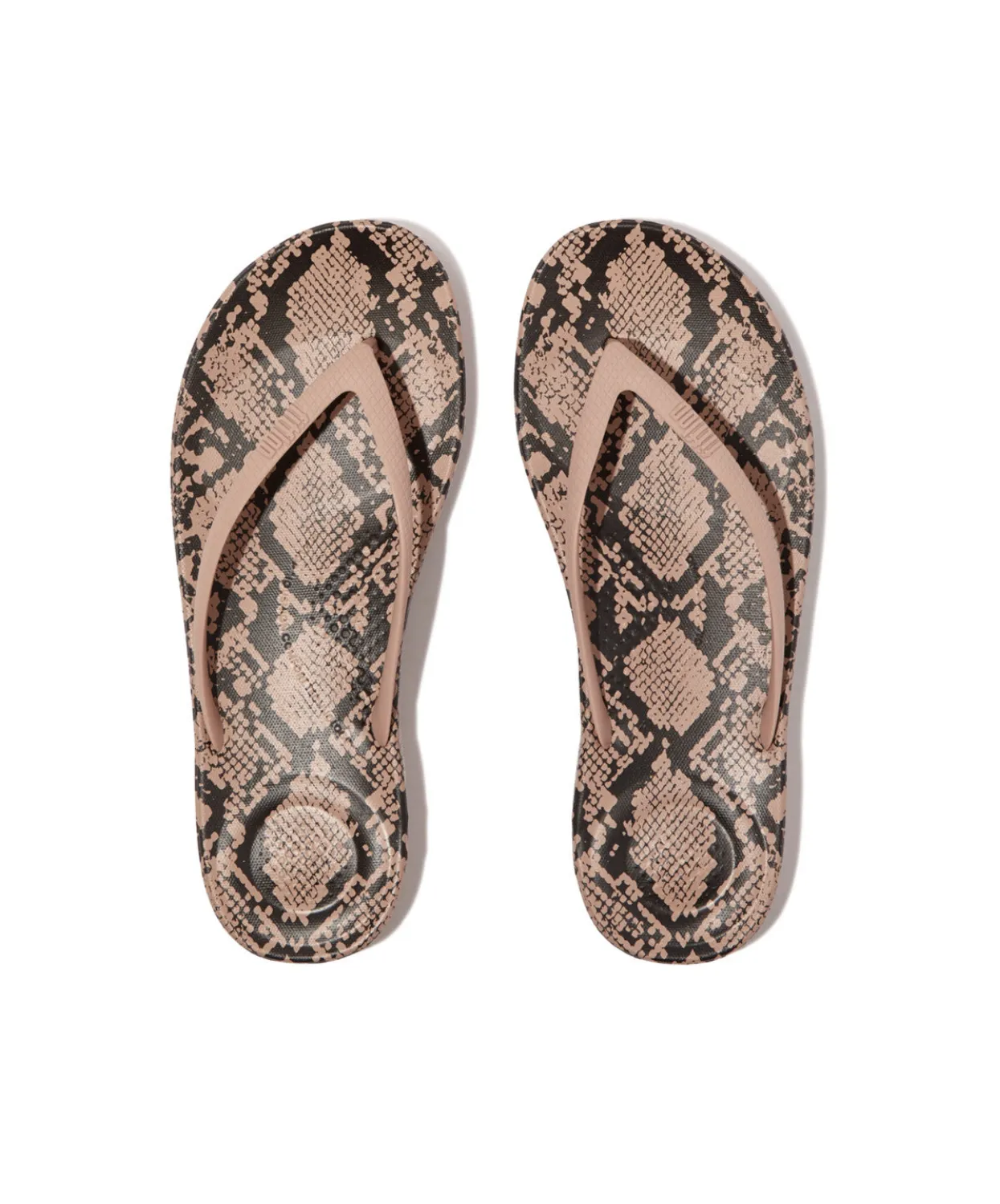 Womens Fitflop Shoes Fitflop iQushion Snake Print Thongs Beige
