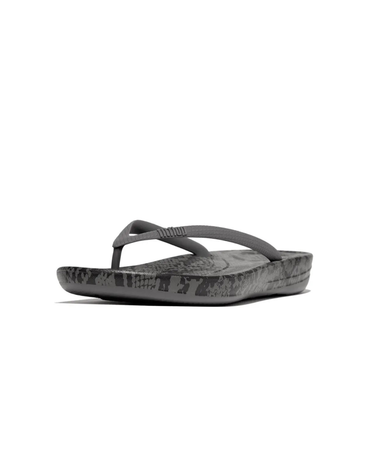 Womens Fitflop Shoes Fitflop iQushion Snake Print Thongs Pewter