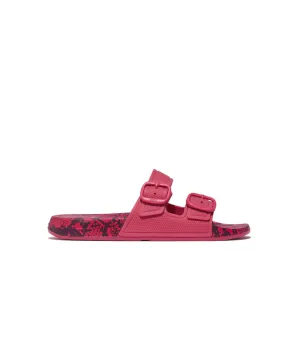 Womens Fitflop Shoes Fitflop iQushion Snake Print Two Bar Buckle Slides Wild Raspberry