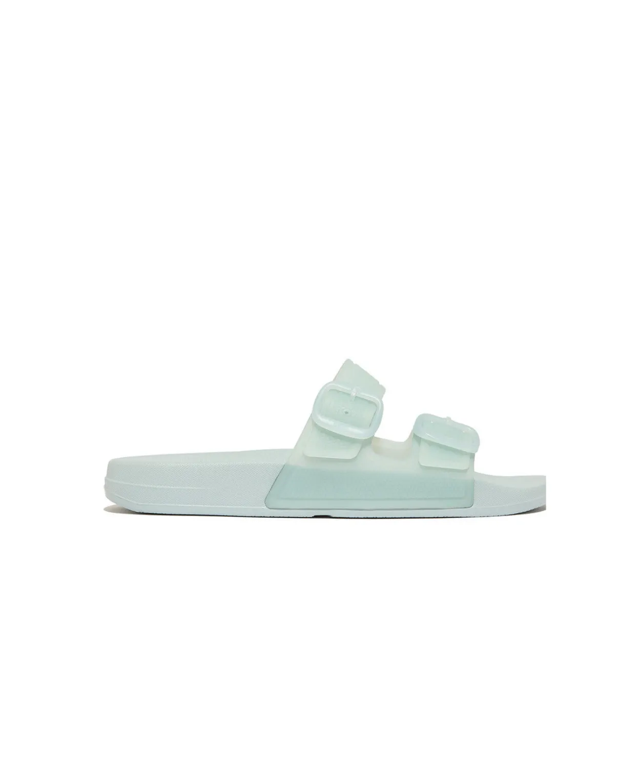 Womens Fitflop Shoes FitFlop iQushion Translucent Two Bar Buckle Slides Blue