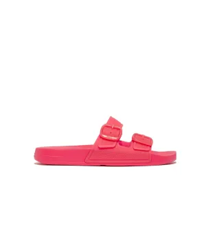 Womens Fitflop Shoes FitFlop iQushion Translucent Two Bar Buckle Slides Pink