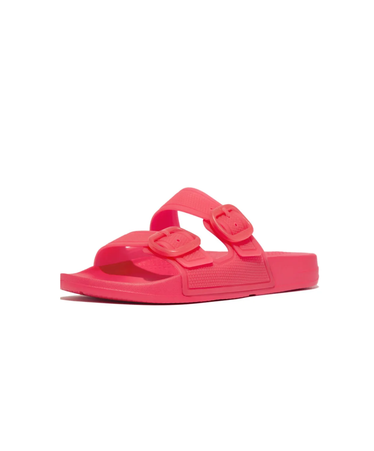 Womens Fitflop Shoes FitFlop iQushion Translucent Two Bar Buckle Slides Pink