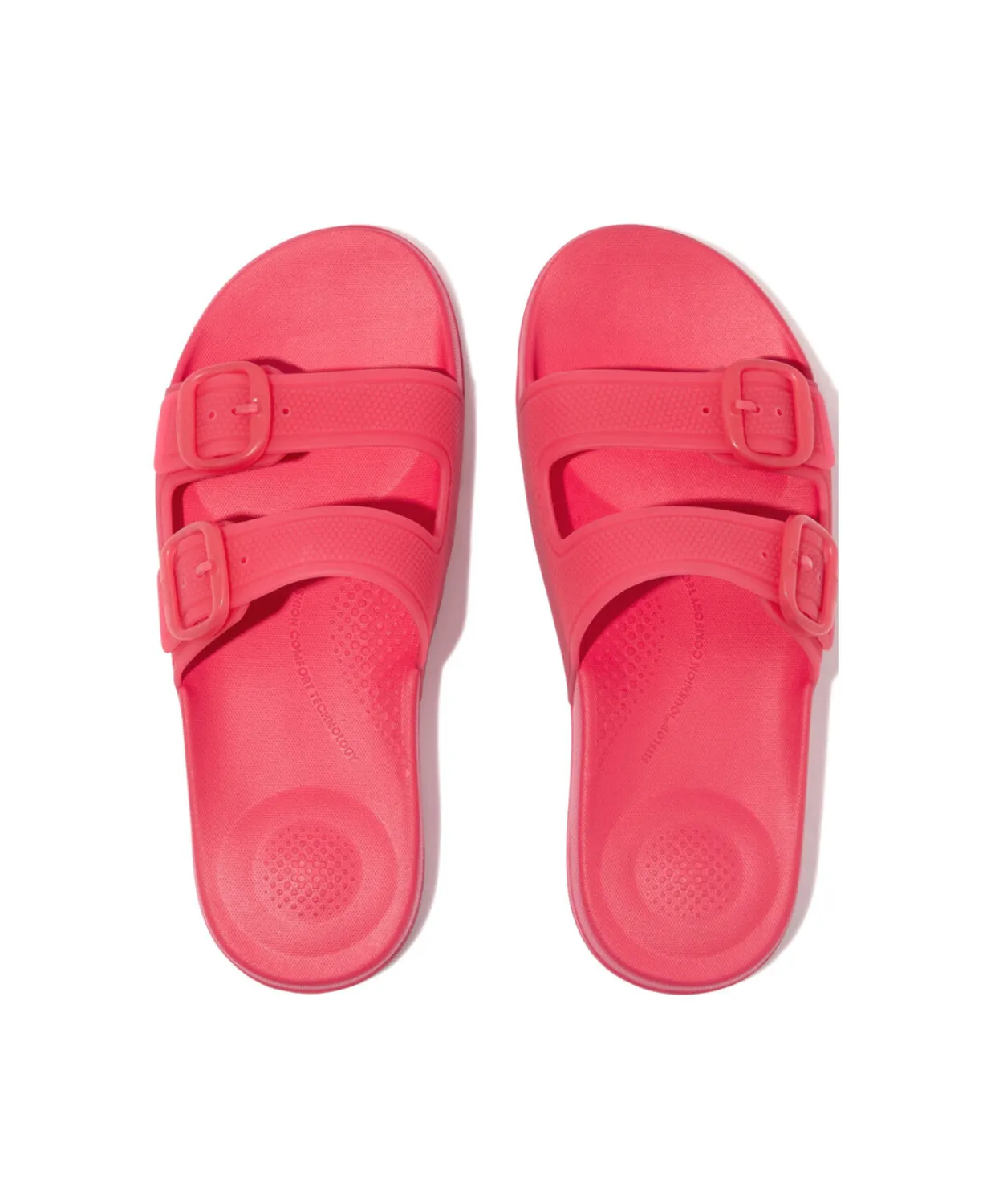 Womens Fitflop Shoes FitFlop iQushion Translucent Two Bar Buckle Slides Pink