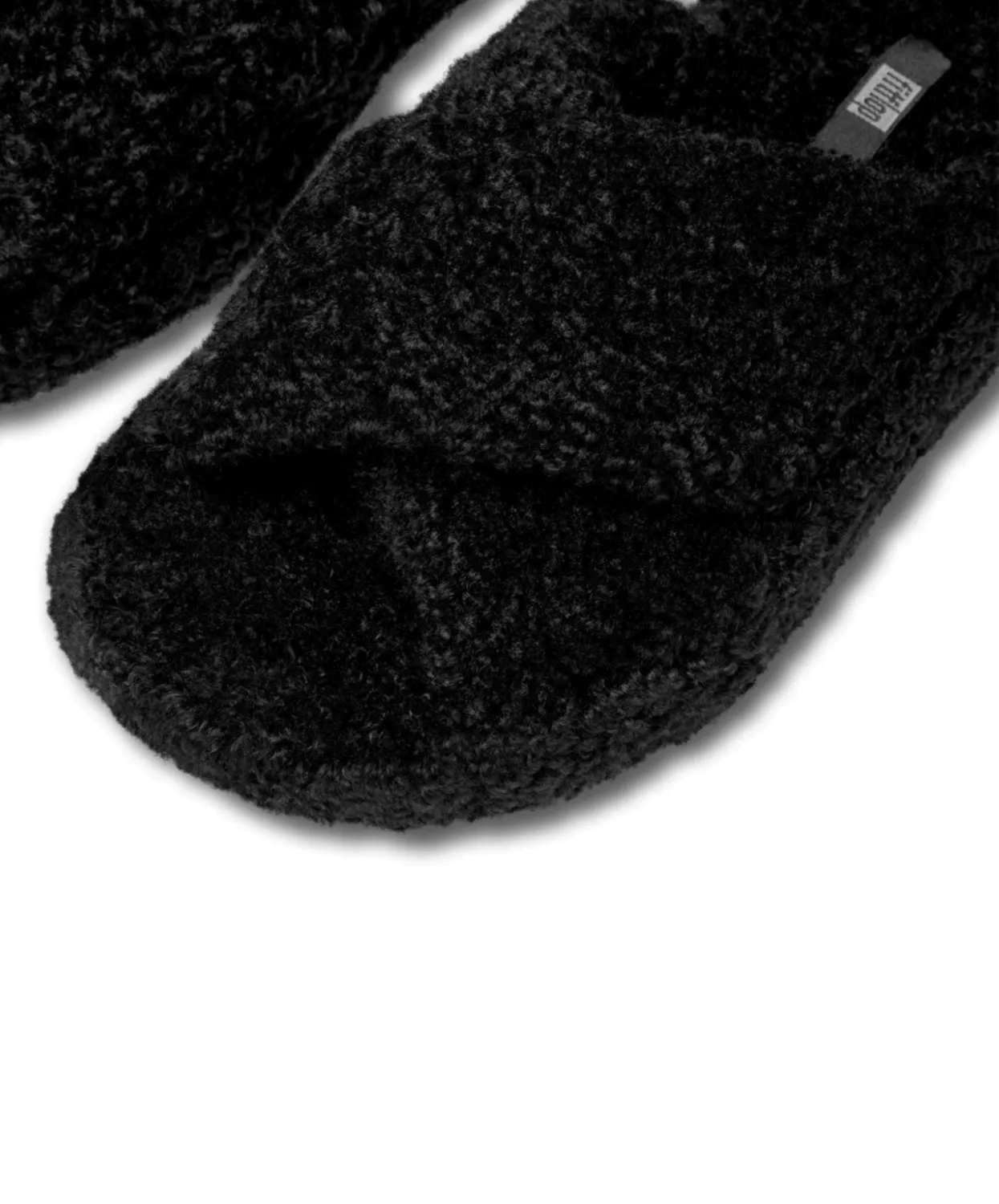 Womens Fitflop Shoes Fitflop IQushon D-Luxe Padded Teddy Cross Slides All Black