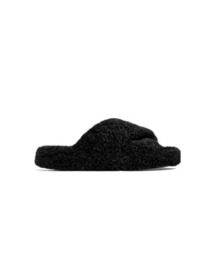 Womens Fitflop Shoes Fitflop IQushon D-Luxe Padded Teddy Cross Slides All Black