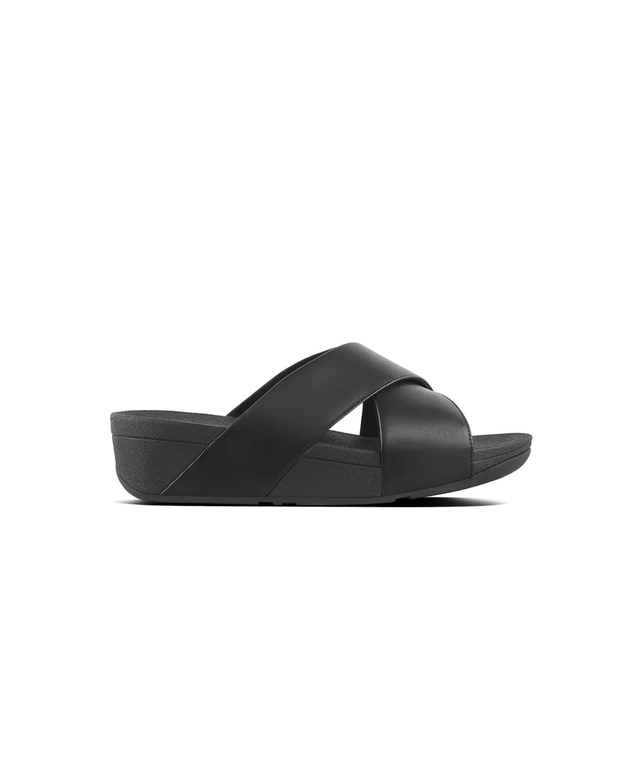 Womens Fitflop Shoes FitFlop Lulu Cross Leather Black Slides