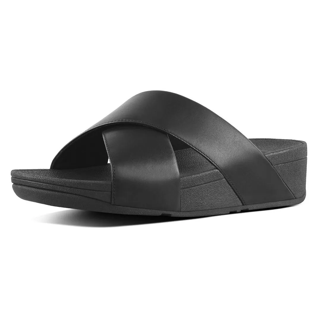 Womens Fitflop Shoes FitFlop Lulu Cross Leather Black Slides