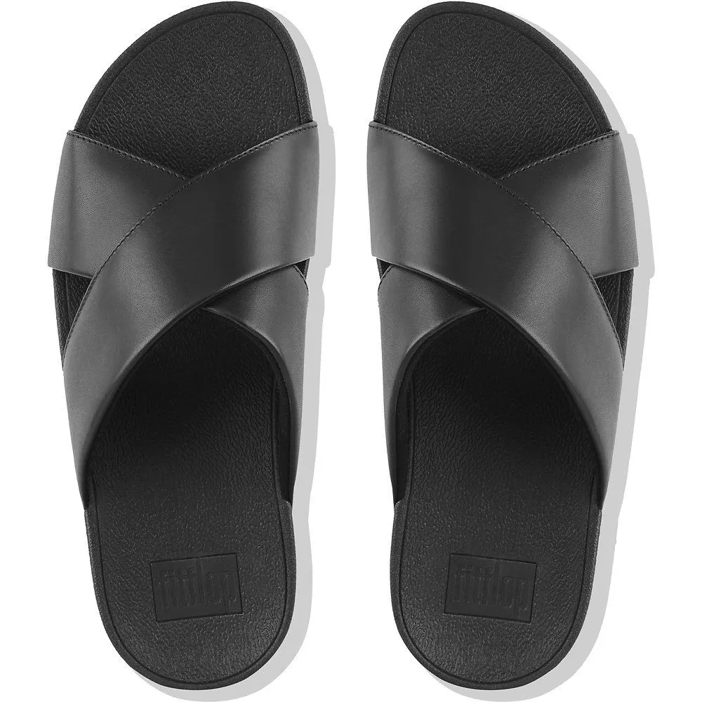 Womens Fitflop Shoes FitFlop Lulu Cross Leather Black Slides