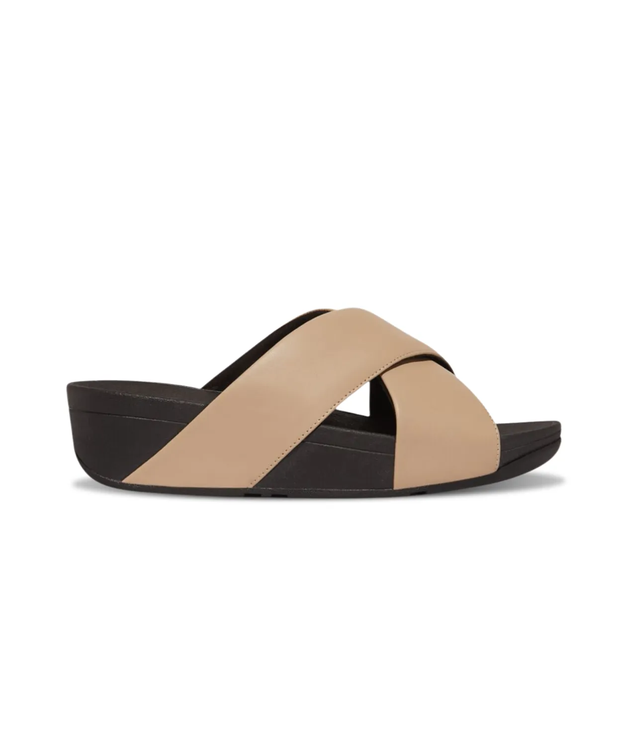 Womens Fitflop Shoes FitFlop Lulu Cross Slide Leather Latte Beige Sandal Beige