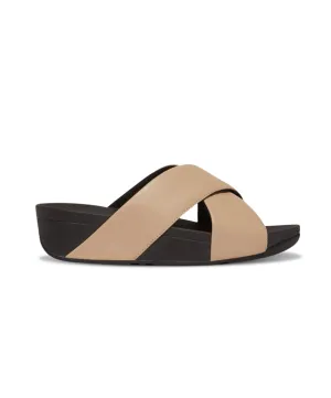 Womens Fitflop Shoes FitFlop Lulu Cross Slide Leather Latte Beige Sandal Beige