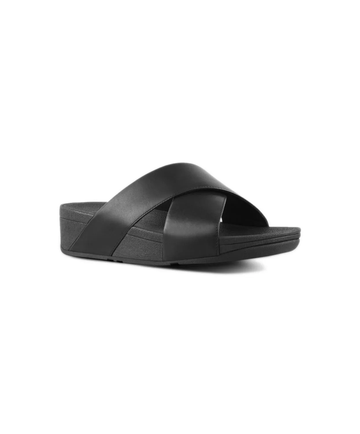 Womens Fitflop Shoes FitFlop Lulu Leather Black Cross Slides
