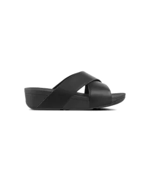 Womens Fitflop Shoes FitFlop Lulu Leather Black Cross Slides