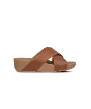 Womens Fitflop Shoes FitFlop Lulu Leather Cross Slides Sandals Light Tan