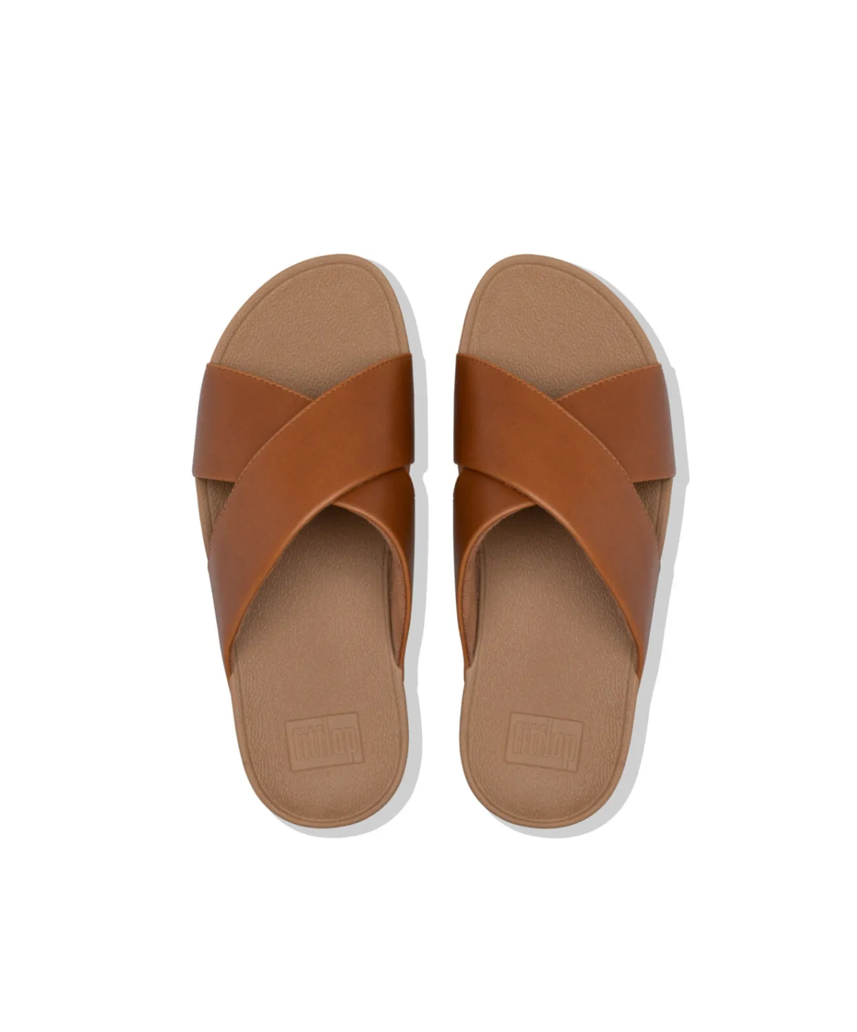 Womens Fitflop Shoes FitFlop Lulu Leather Cross Slides Sandals Light Tan