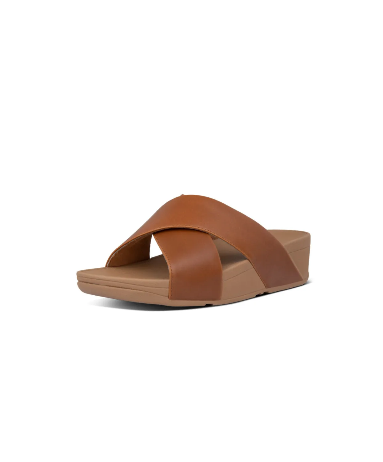 Womens Fitflop Shoes FitFlop Lulu Leather Cross Slides Sandals Light Tan